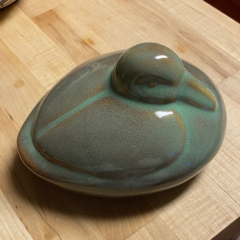 Ceramic Duck Figurine in Green and Brown